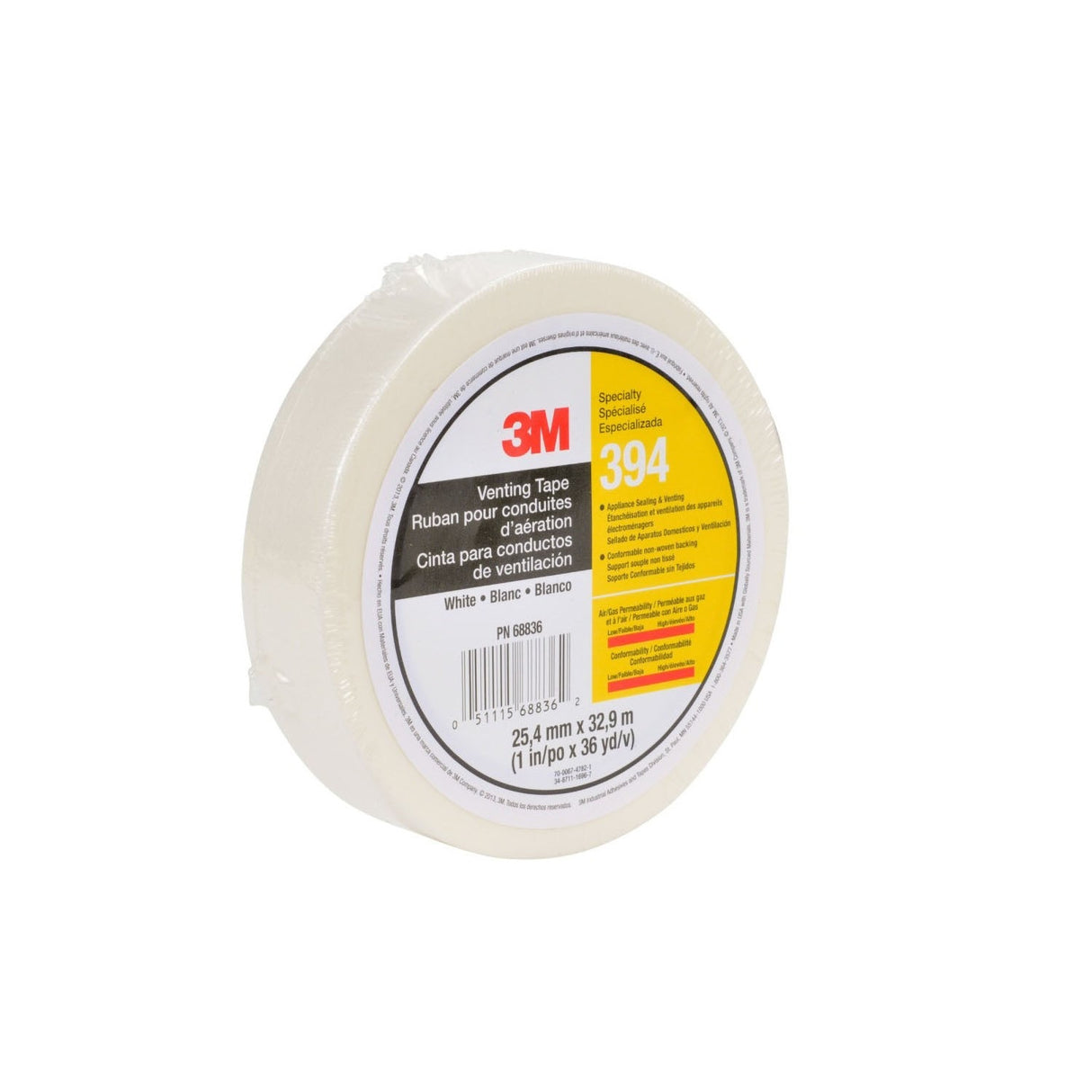 3M 394 Vent Tape, White, 1 in x 36 yd, 4 mil (394 IW) (7010335135) (36 Pack) - 4