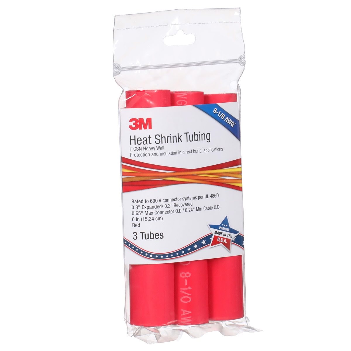 3M Heat Shrink Heavy Wall Cable Sleeve ITCSN-0800, Adhesive Lined Polyolefin, Red, 0.8 in ID, 6 in, 3 Sleeves per Pack (IT0.800RD6P) (7010350257) (12 Pack) - 8