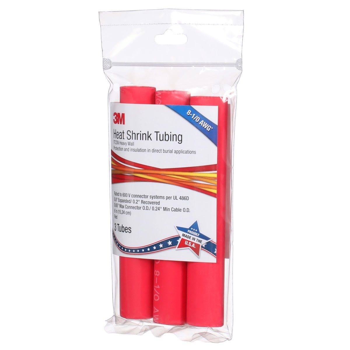 3M Heat Shrink Heavy Wall Cable Sleeve ITCSN-0800, Adhesive Lined Polyolefin, Red, 0.8 in ID, 6 in, 3 Sleeves per Pack (IT0.800RD6P) (7010350257) (12 Pack) - 9