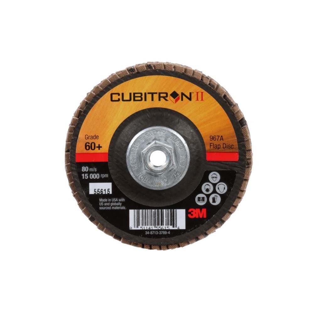 3M 7010363293 Cubitron II Flap Disc 967A, 60+, T29 Quick Change, 4 in x 3/8"-24, Medium Pressure Applications, Light Deburring, Scale Removal, Oxide Removal, Surface Prep (10 Pack)