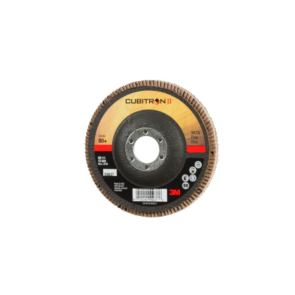 3M 967A Cubitron II Flap Disc, 80+, T27, 4-1/2 in x 7/8 in, Giant (7010363303) (10 Pack) - 3