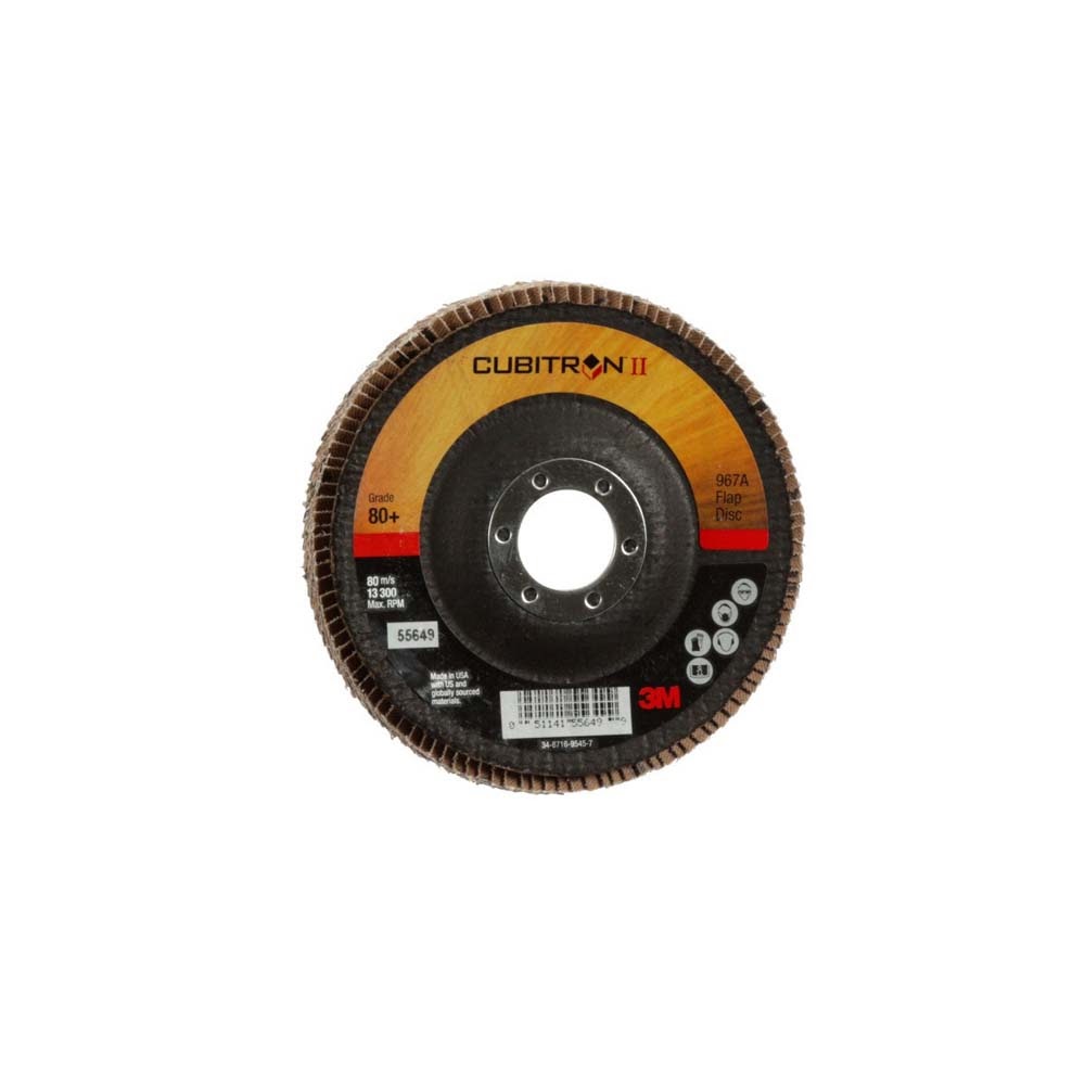3M 967A Cubitron II T29 4-1/2 in x 7/8 in Flap Disc, 80+ Grit for Medium Pressure Deburring and Surface Prep (7010363308) (10 Pack) - 4