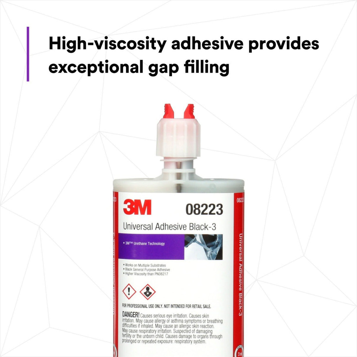 3M Universal Adhesive Black-3 Two-Part Urethane High Viscosity Gap Filling 200 mL Cartridge (08223) (7010364210) (6 Pack) - 3