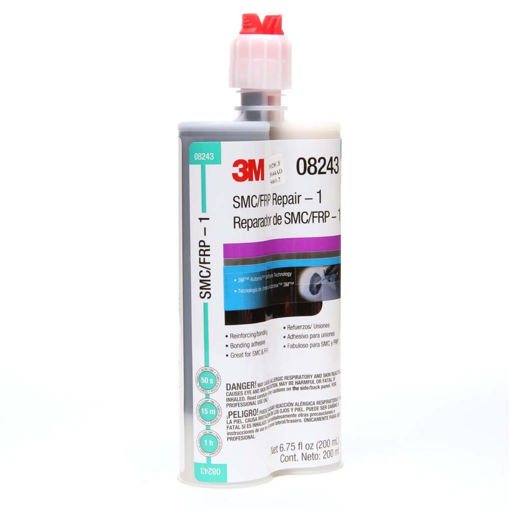 3M 08243 SMC/Fiberglass Repair Adhesive-1, Black, 200 mL Cartridge, Two-Part Urethane or Two-Part Epoxy Adhesive for Auto Repair Jobs (7010364212) (6 Pack)