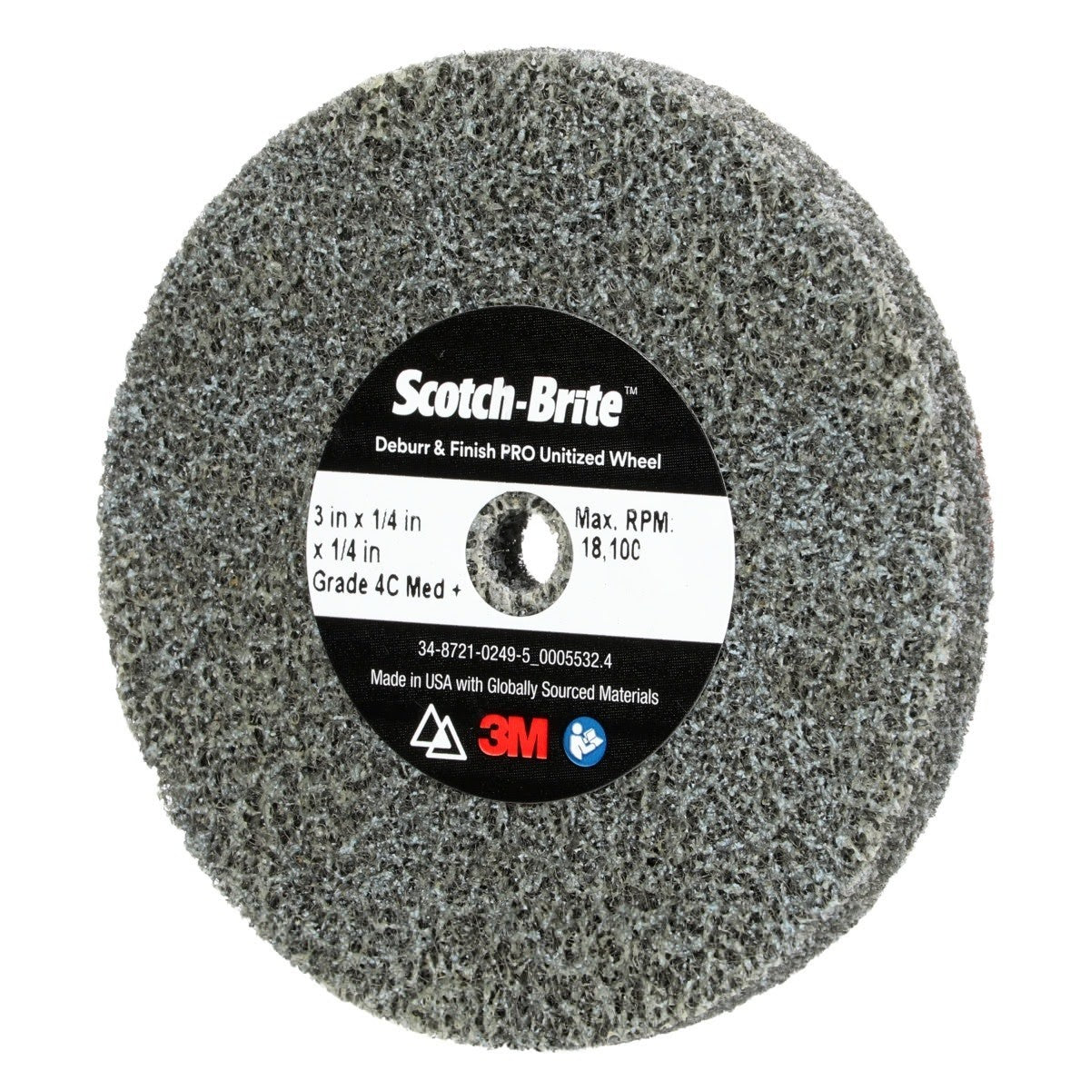 3M DP-UW Scotch-Brite Deburr & Finish PRO Unitized Wheel, 4C Medium+, 3 in x 1/4 in x 1/4 in (7010365693) (40 Pack) - 2