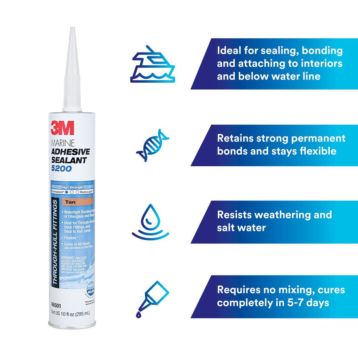 3M 5200FC 6535 Marine Adhesive Sealant Fast Cure, White, 1 fl oz Tube for Boats and RVs Above and Below Waterline (7010367674) - 8