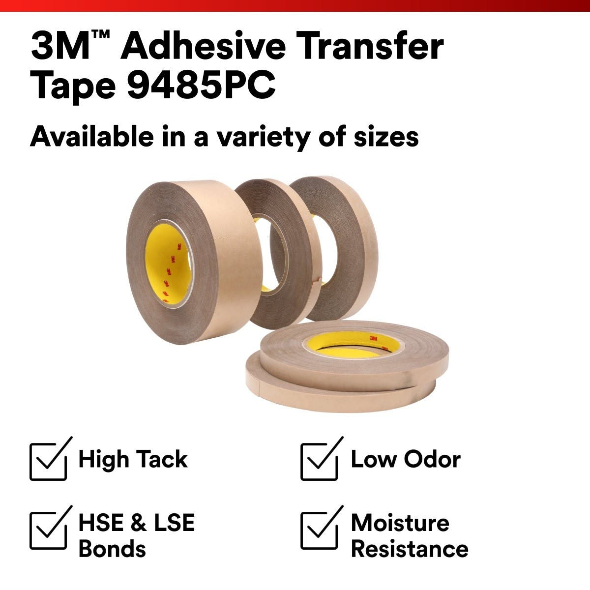 3M 9485PC Adhesive Transfer Tape, Clear, 1 1/4 in x 60 yd, 5 mil (7010373729) (12 Pack) - 2