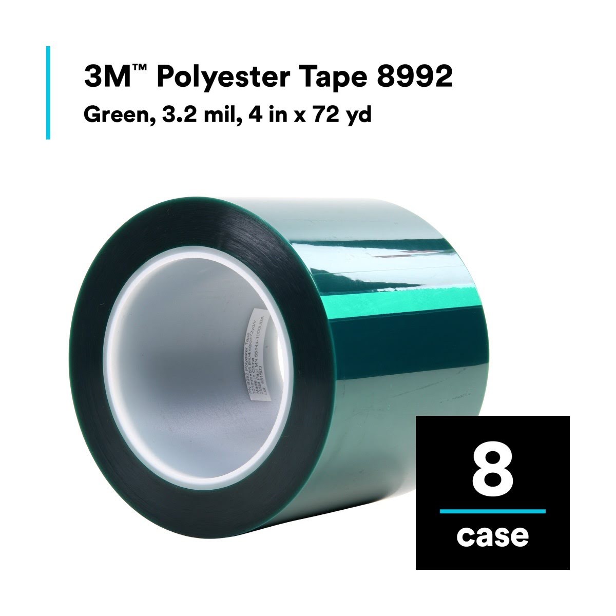 3M 8992 Polyester Tape, Green, 3.2 mil, 4 in x 72 yd (7010374930) (8 Pack) - 6