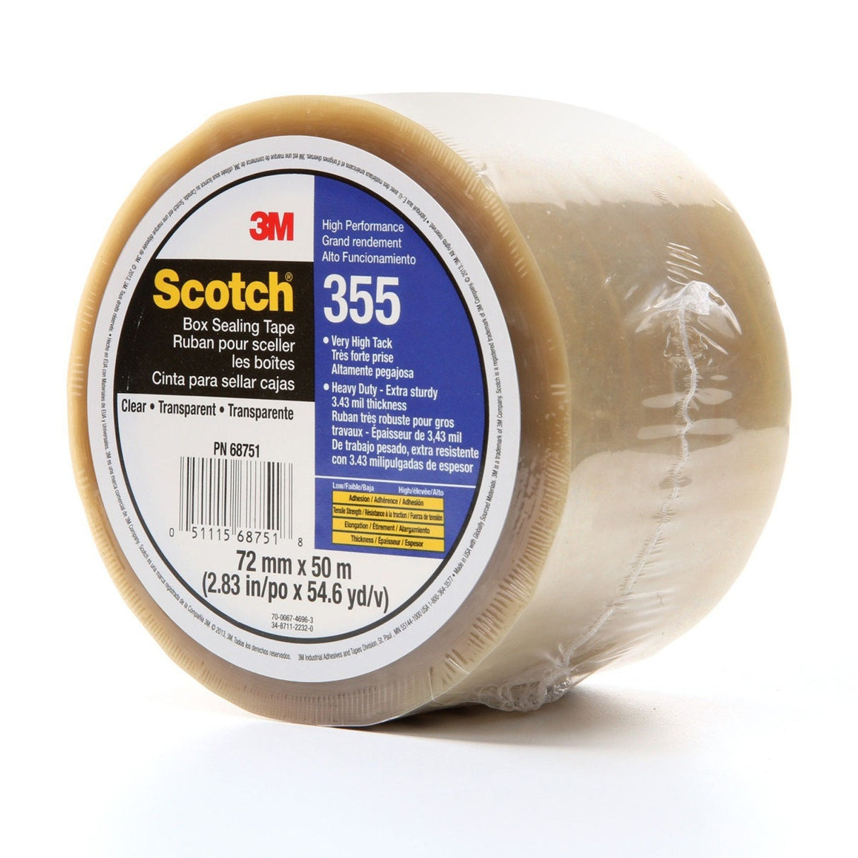 3M 355 Scotch Box Sealing Tape, Clear, 72 mm x 50 m, High Performance (51115687518) (7010374956) (24 Pack) - 4