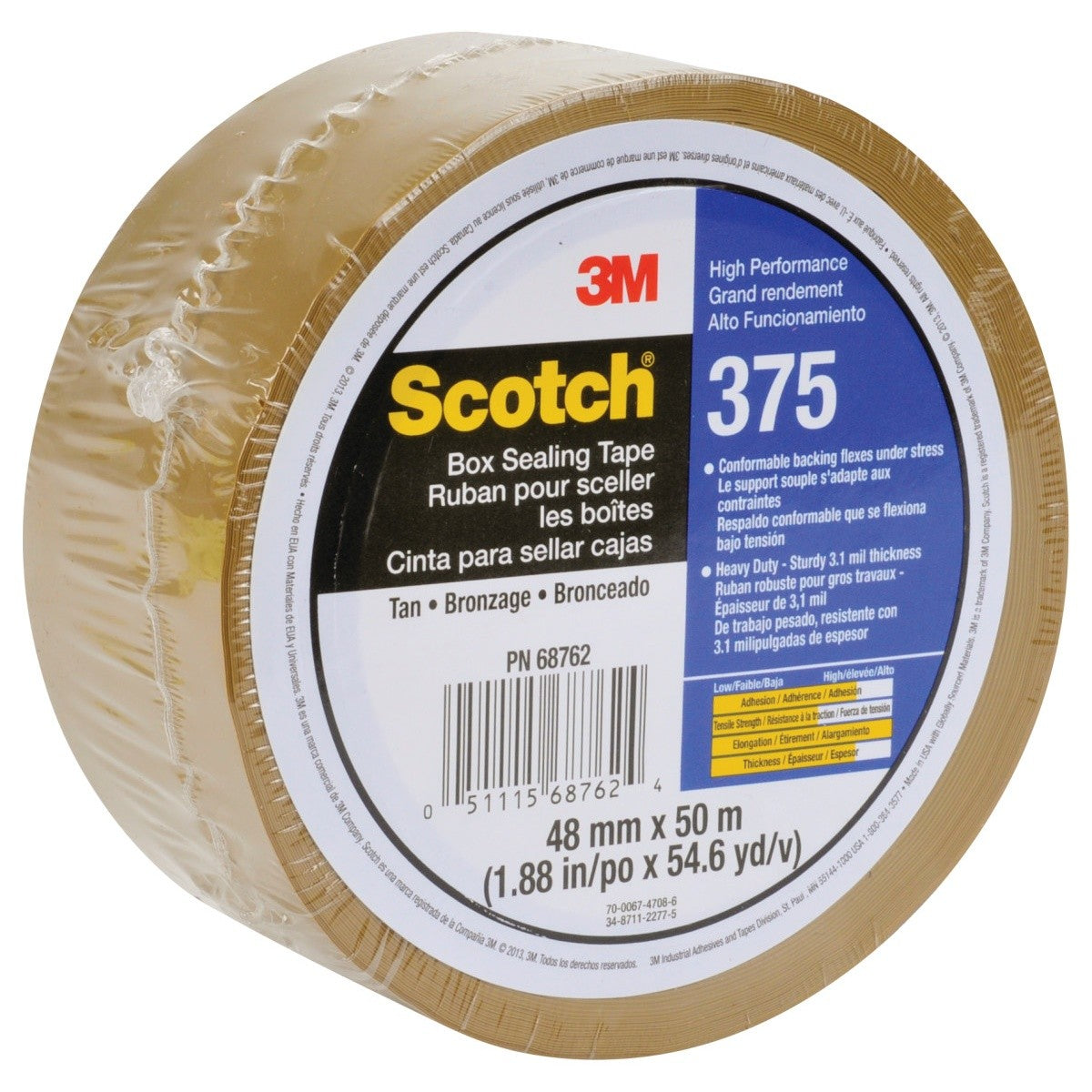 3M 375 Scotch Box Sealing Tape, High Performance, Tan, 48 mm x 50 m (7010374960) (36 Pack) - 2