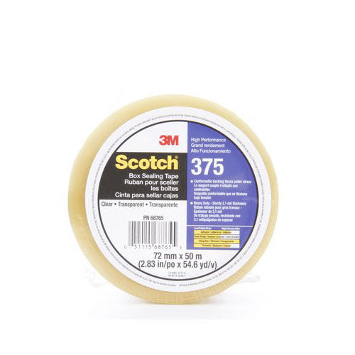3M 68765-5 Scotch High Performance Box Sealing Tape 375 Clear, 72mm x 50m - 2