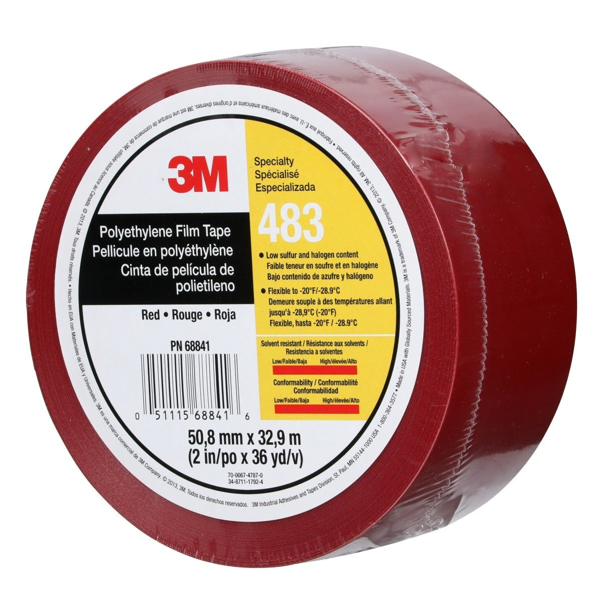 3M 483 Polyethylene Tape, Red, 2 in x 36 yd, 5.0 mil, Individually Wrapped Conveniently Packaged (7010375084) (24 Pack) - 3