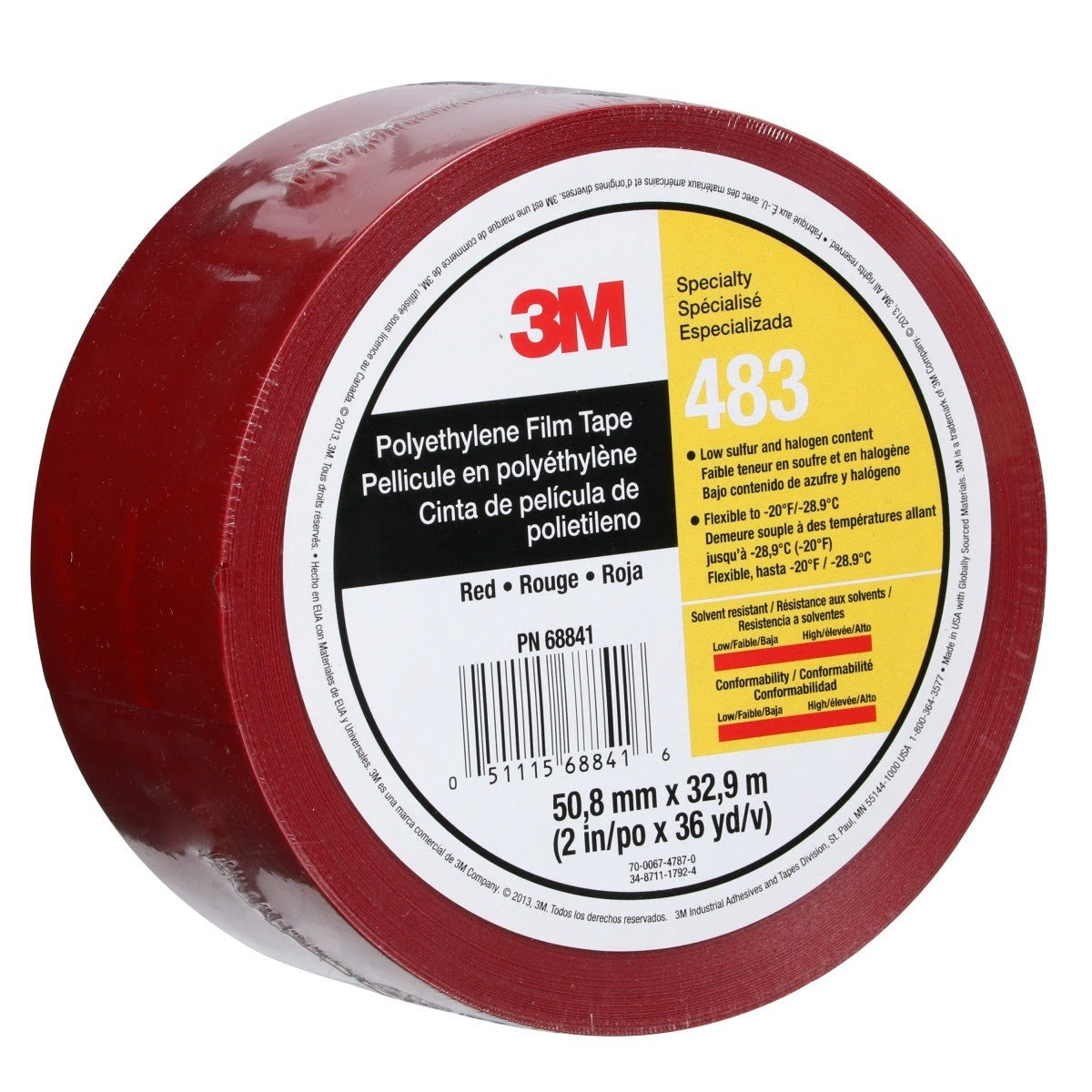 3M 483 Polyethylene Tape, Red, 2 in x 36 yd, 5.0 mil, Individually Wrapped Conveniently Packaged (7010375084) (24 Pack) - 4