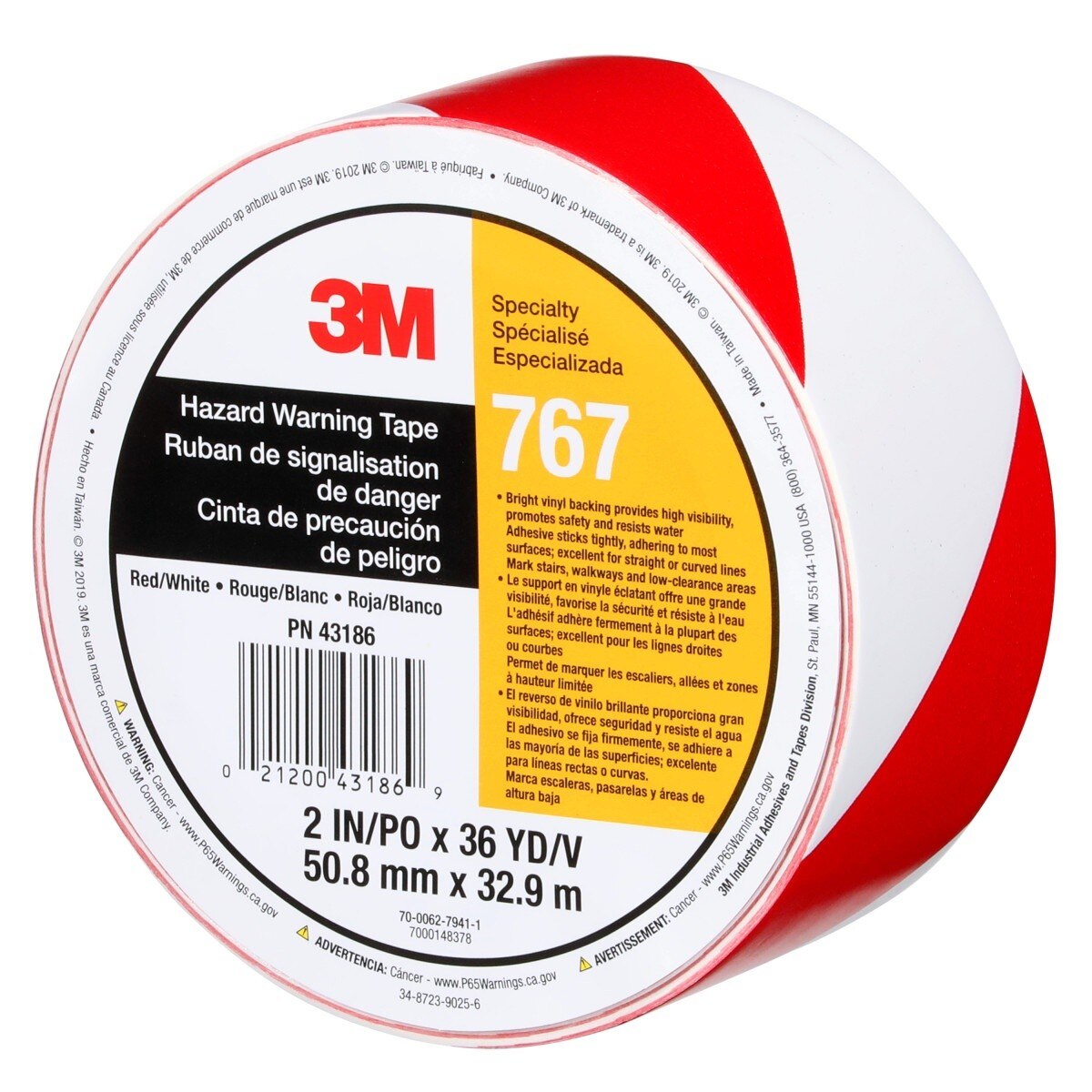 3M Safety Stripe Vinyl Tape, Red White, 2 in x 36 yd, 5 mil (767) (7010375766) (12 Pack) - 9
