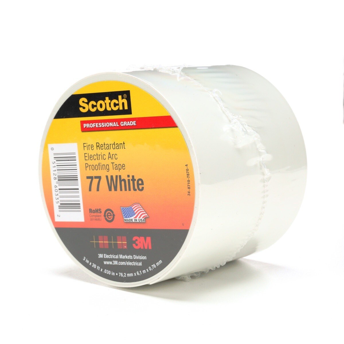 3M 77W-3X20FT Scotch Fire-Retardant Electric Arc Proofing Tape 77W, White Gray, 3 in x 20 ft (7010399034) (10 Pack) - 5