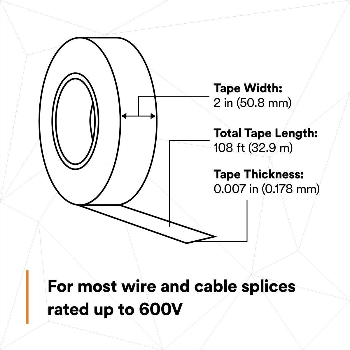 3M 1700-2X36YD-K Temflex Vinyl Electrical Tape 1700, 7 mil, Black, 2 in x 36 yd (7010399125) (25 Pack) - 5