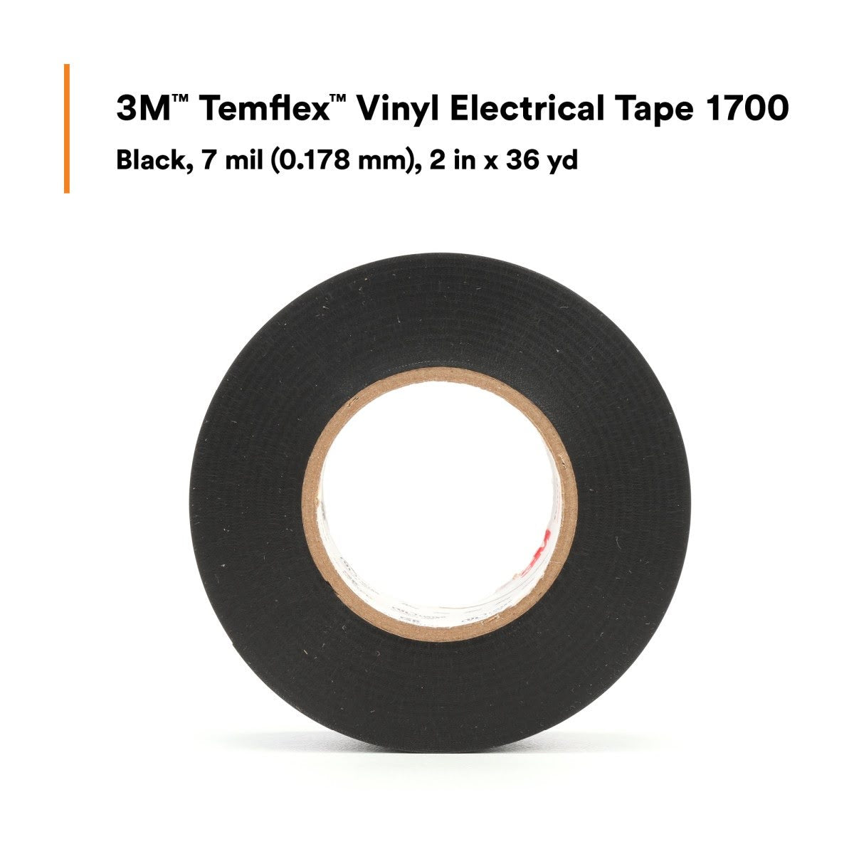 3M 1700-2X36YD-K Temflex Vinyl Electrical Tape 1700, 7 mil, Black, 2 in x 36 yd (7010399125) (25 Pack) - 7