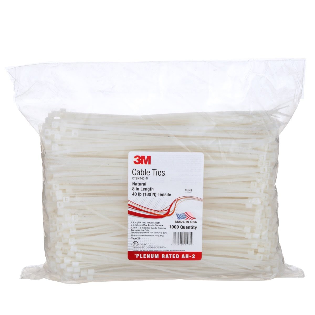 3M CT8NT40-M Standard Nylon Cable Tie, Natural Beige, 8-29/32 in, 40 lb Tensile, Plenum Rated AH-2 (7010400105) (100000 Pack) - 4
