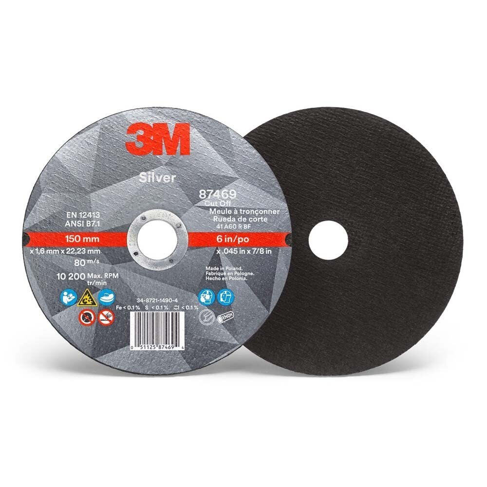 3M 7010412152 87469 Silver Cut-Off Wheel, 36+, T1, 6 in x 0.045 in x 7/8 in (25 Pack) - 2