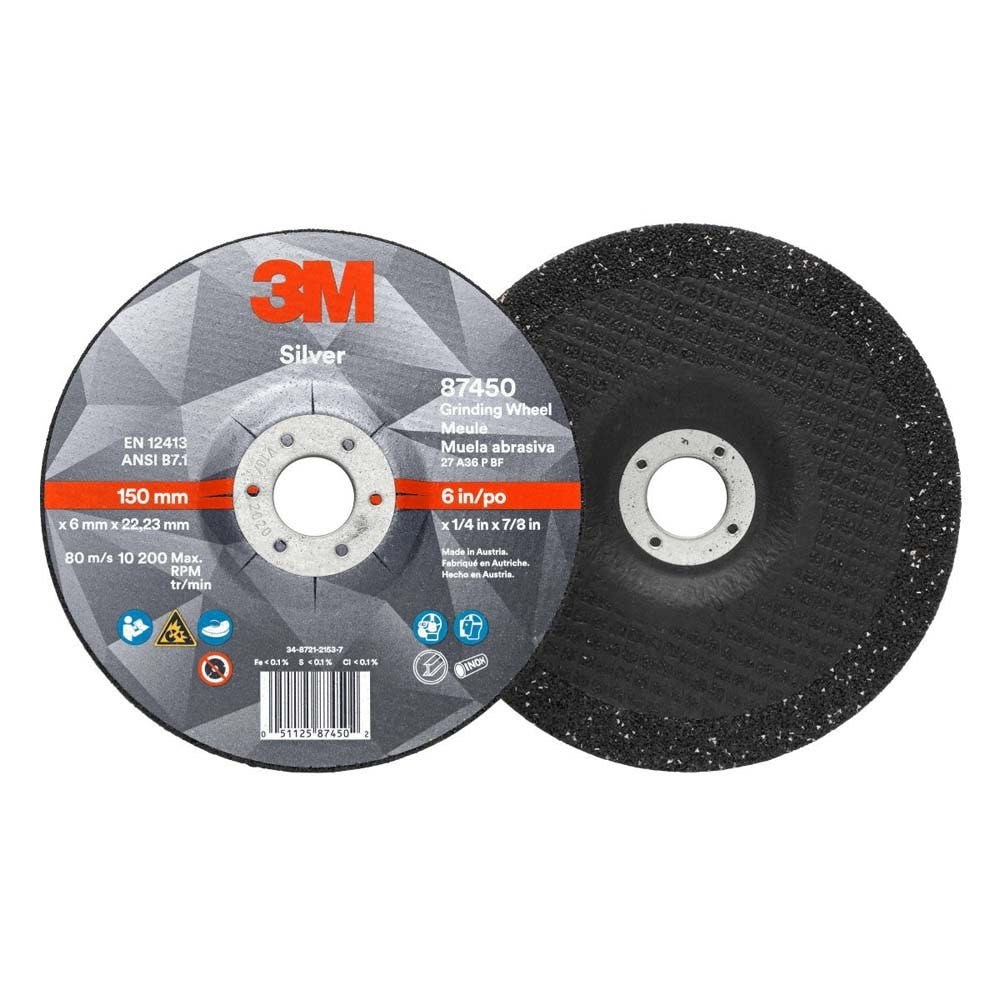 3M 87450 Silver Depressed Center Grinding Wheel 36+ T27 6 in x 1/4 in x 7/8 in (7010414997) (10 Pack)