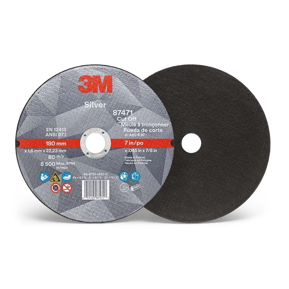 3M 87471 Silver Cut-Off Wheel 36+ T1 7 in x 0.045 in x 7/8 in (7010414998) (50 Pack) - 2