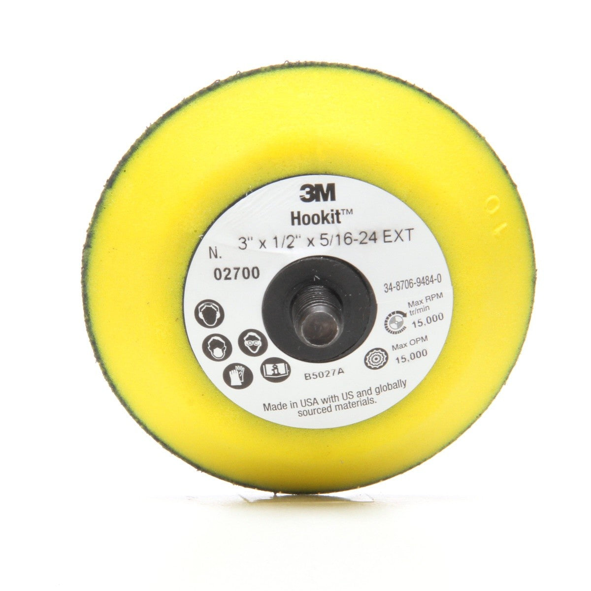 3M 02700 Hookit Disc Pad Back-up Pad Hook and Loop Yellow 3 in x 1/2 in 5/16-24 External (7100001985) (5 Pack) - 5