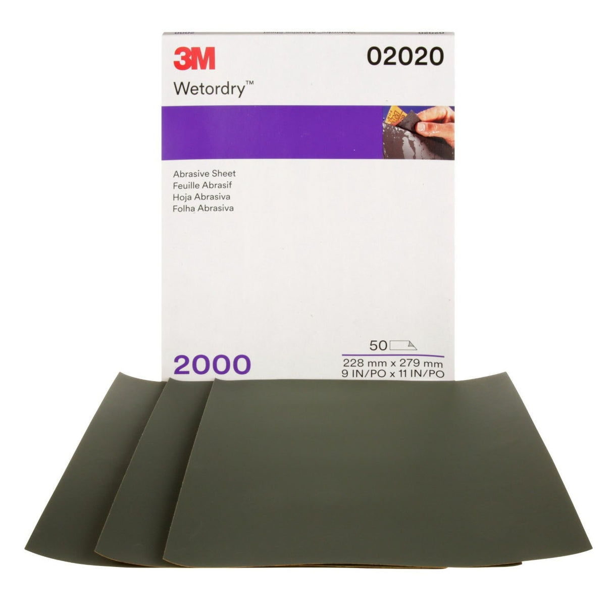 3M 401Q 02020 Wetordry Abrasive Sheet, 2000 Grit, Black, 9 in x 11 in (7100003690) (250 Pack)