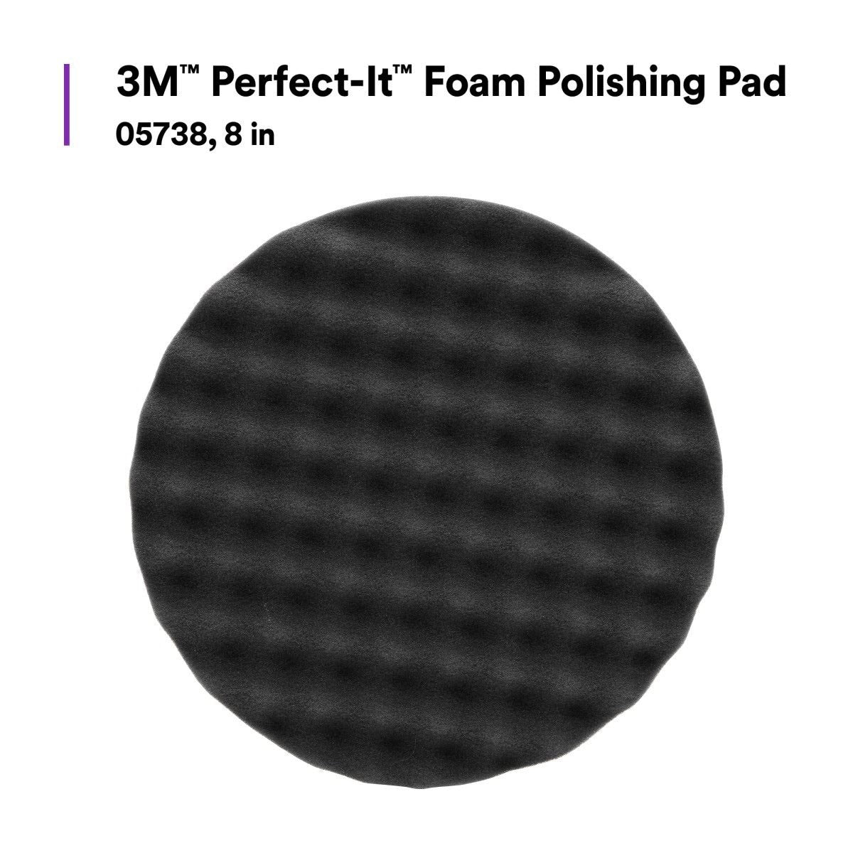 3M 05738 Hookit Foam Polishing Pad, Single Sided, Black, Waffle Face, Hook and Loop, 8 in (7100003842) (6 Pack) - 8