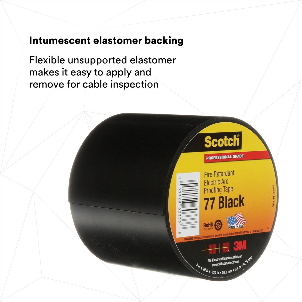 3M Scotch Fire-Retardant Electric Arc Proofing Tape 77, Black, 3 in x 20 ft (77B-3X20FT) (7100004701) (10 Pack) - 2