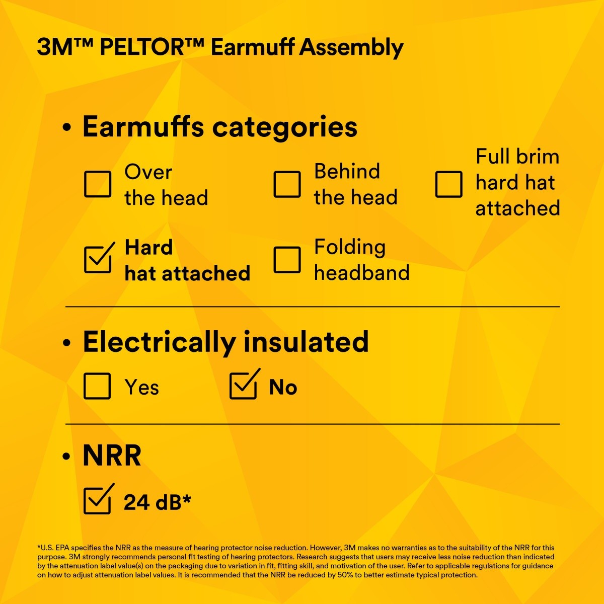 3M M-985 PELTOR Earmuff Assembly Hard Hat Attached for M-100 and M-300 Products Orange NRR 24 dB (7100004873) (1 Pair) - 6