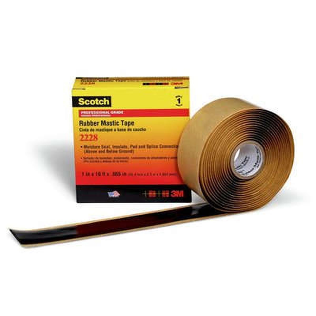 3M Scotch Rubber Mastic Tape 2228, 2 in x 3 ft, Black, 65 mil (2228-2X3FT) (7100005959) (48 Pack)
