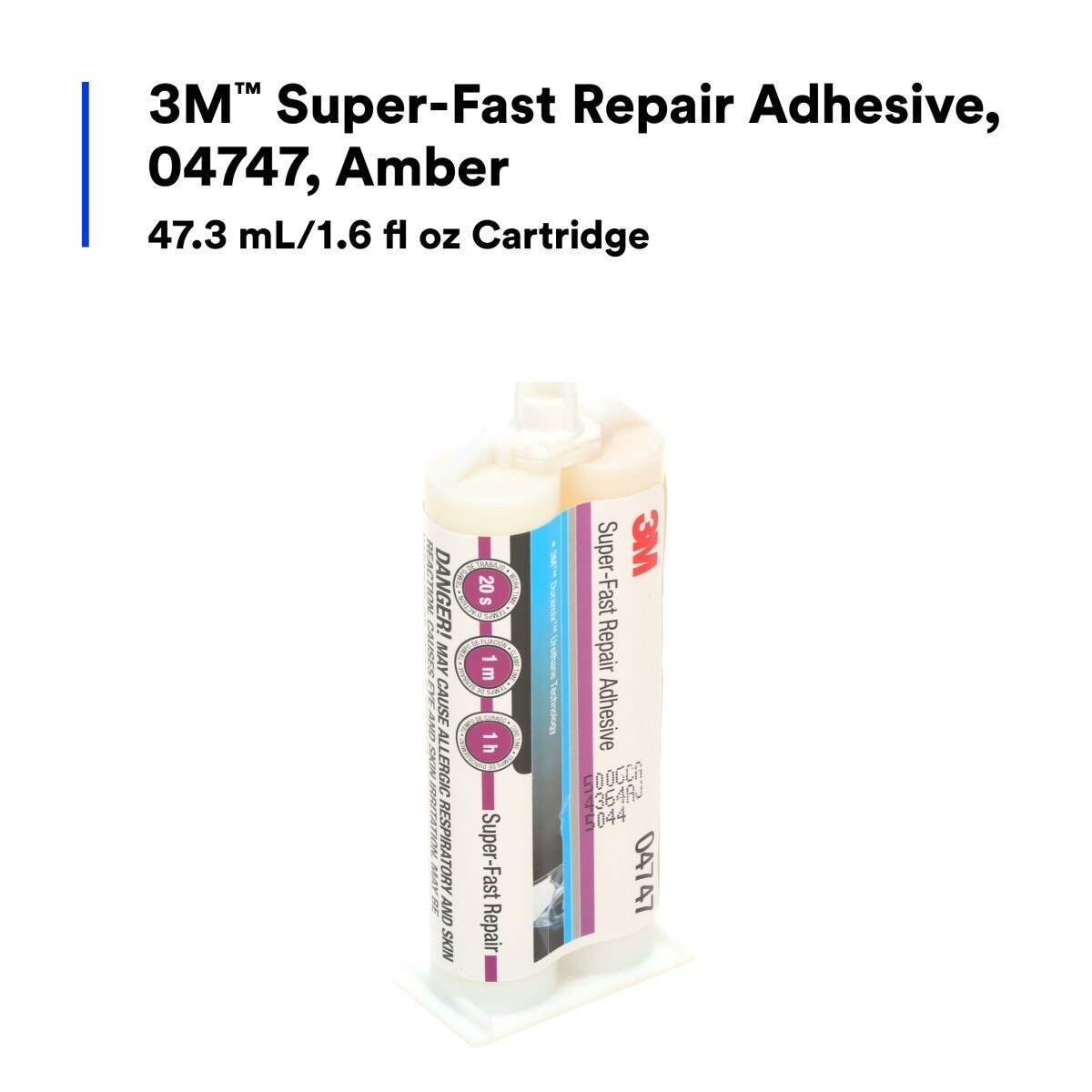 3M 04747 Super-Fast Repair Adhesive, Two-Component Semi-Rigid Urethane, Amber, 47.3 mL/1.6 fl oz Cartridge (7100006276) - 3
