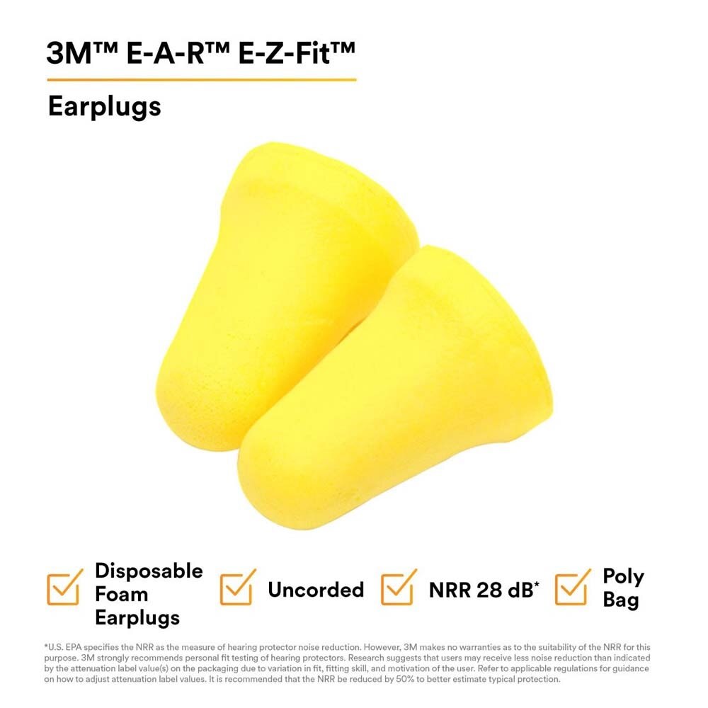 3M 7100007118 E-A-R E-Z-Fit Earplugs 312-1208, Uncorded, PolyBag (200 Pack) - 8