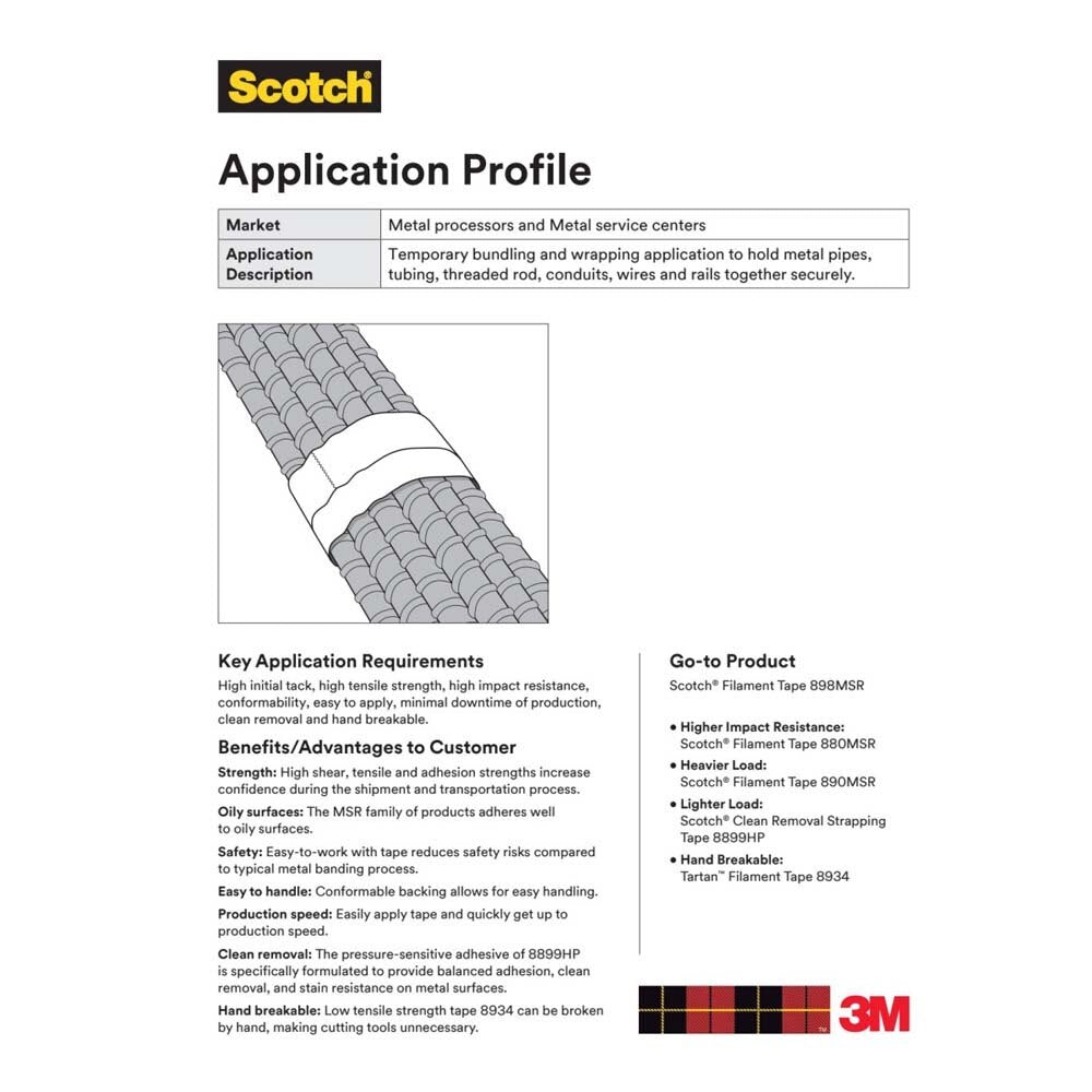 3M 7100009809 Tartan Filament Tape 8934, Clear, 12 mm x 55 m, 4 mil, Model Number: 8934-12MMX55M (72 Pack) - 3