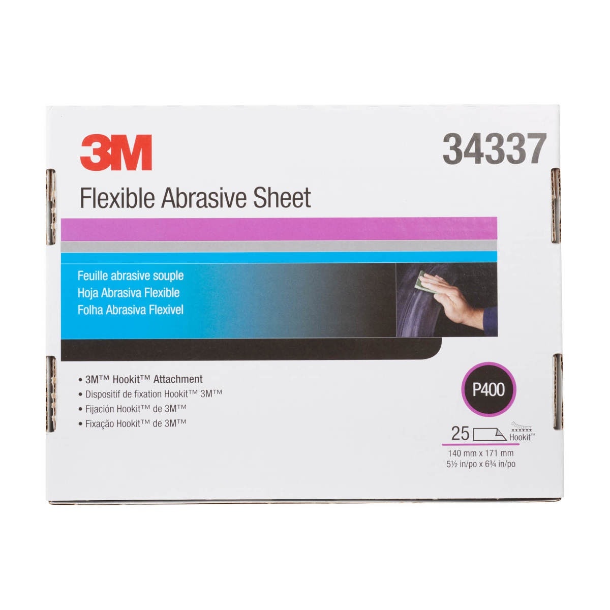 3M 270J 34337 Hookit Flexible Abrasive Hand Sheet, P400, 5.5 in x 6.8 in (7100010553) (125 Pack) - 5