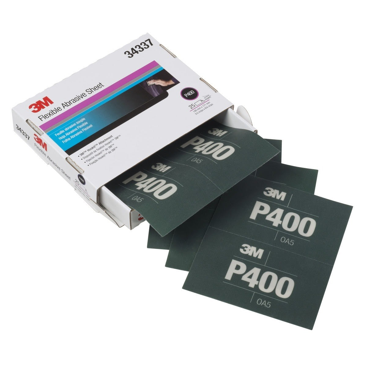 3M 270J 34337 Hookit Flexible Abrasive Hand Sheet, P400, 5.5 in x 6.8 in (7100010553) (125 Pack) - 9