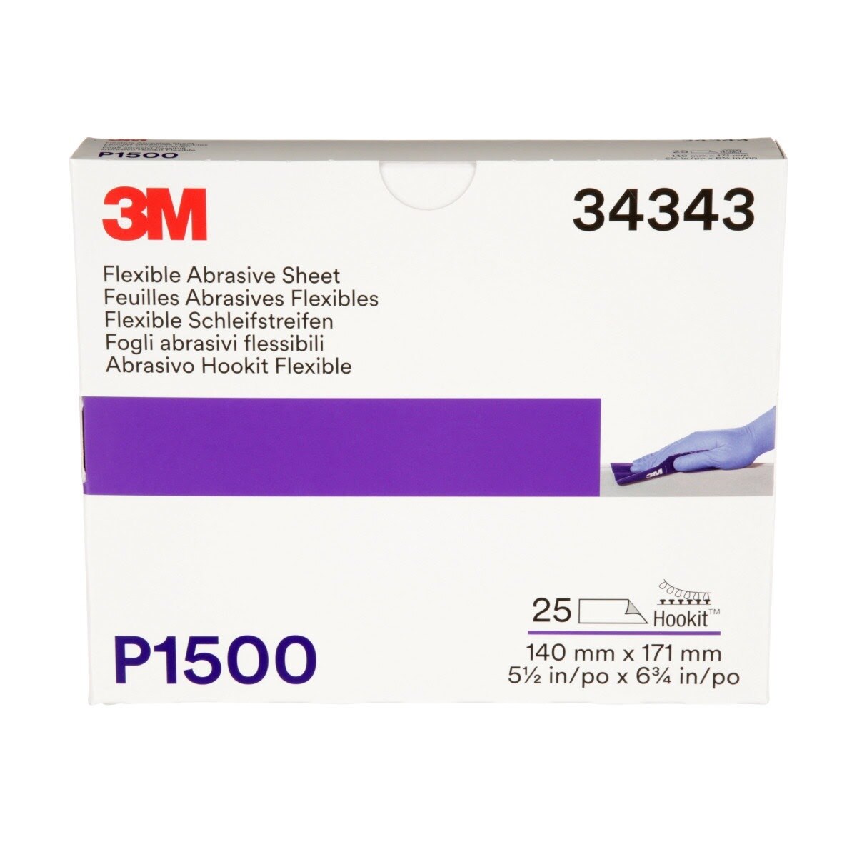 3M 270J 34343 Hookit Flexible Abrasive Sheet, P1500, 5.5 in x 6.8 in (7100010565) (125 Pack) - 7