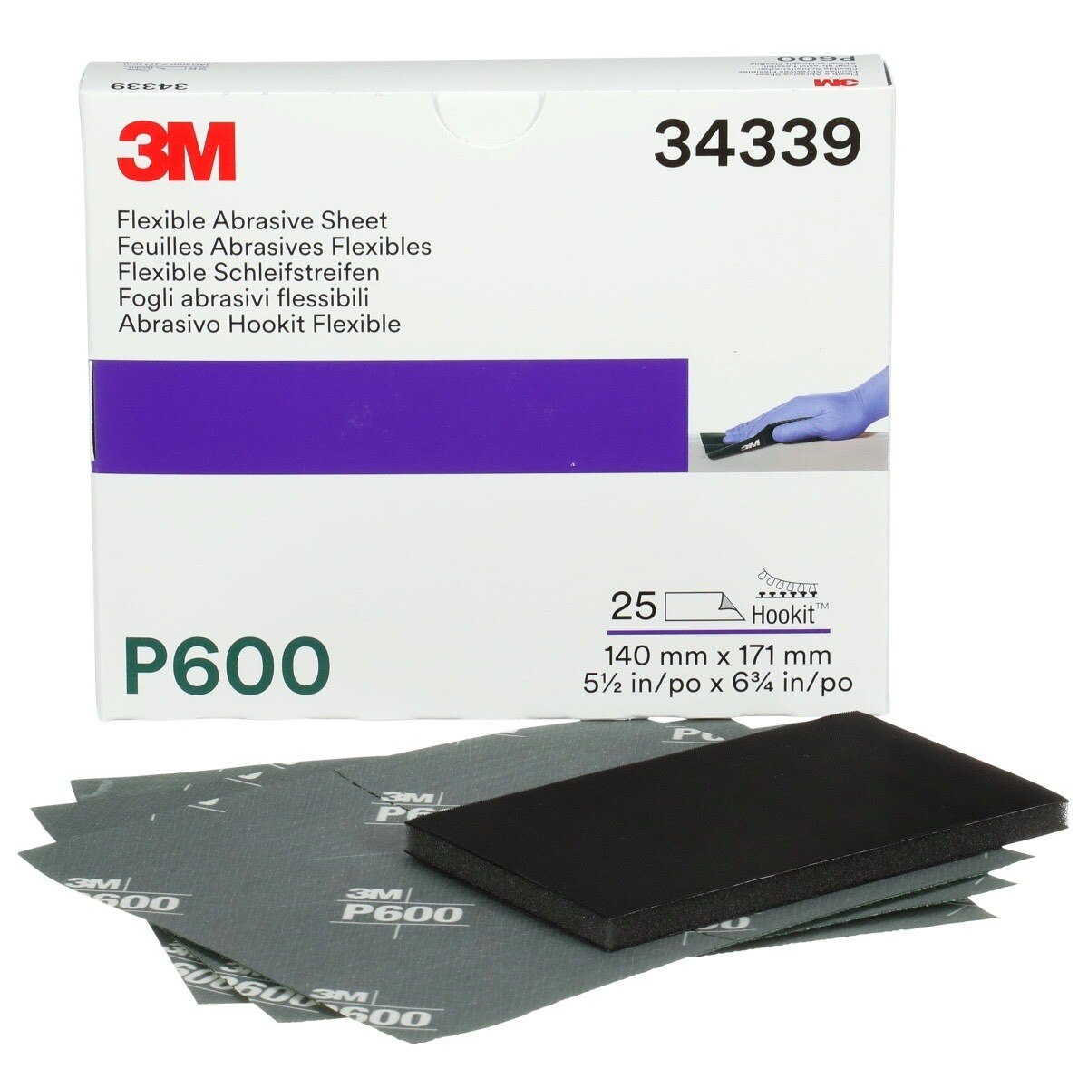 3M 270J 34339 Hookit Flexible Abrasive Sheet, P600, 5.5 in x 6.8 in (7100010566) (125 Pack) - 4