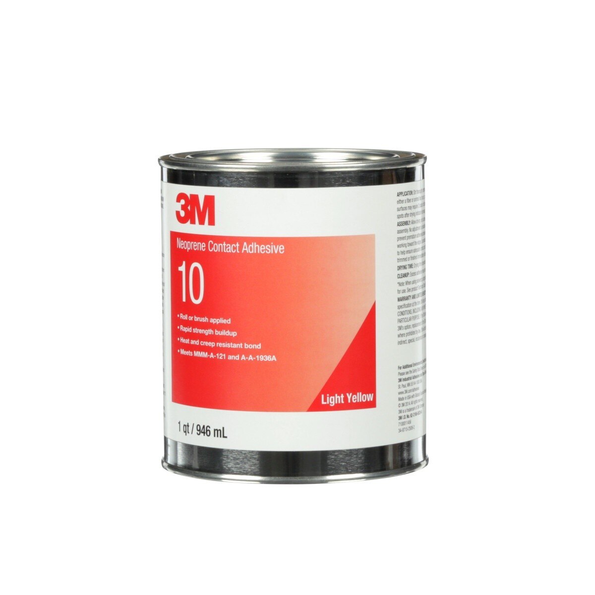 3M 10 Neoprene Contact Adhesive, Light Yellow, 1 Quart Can (7100011456) (12 Pack) - 2