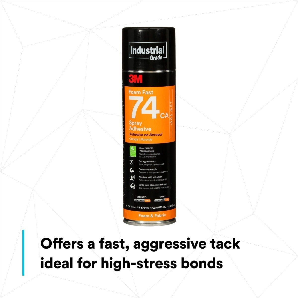 3M 74 Foam Fast CA Spray Adhesive, Low VOC <25%, Orange, 24 fl oz (Net Wt 19 oz) (74) (7100014104) (12 Pack) - 4