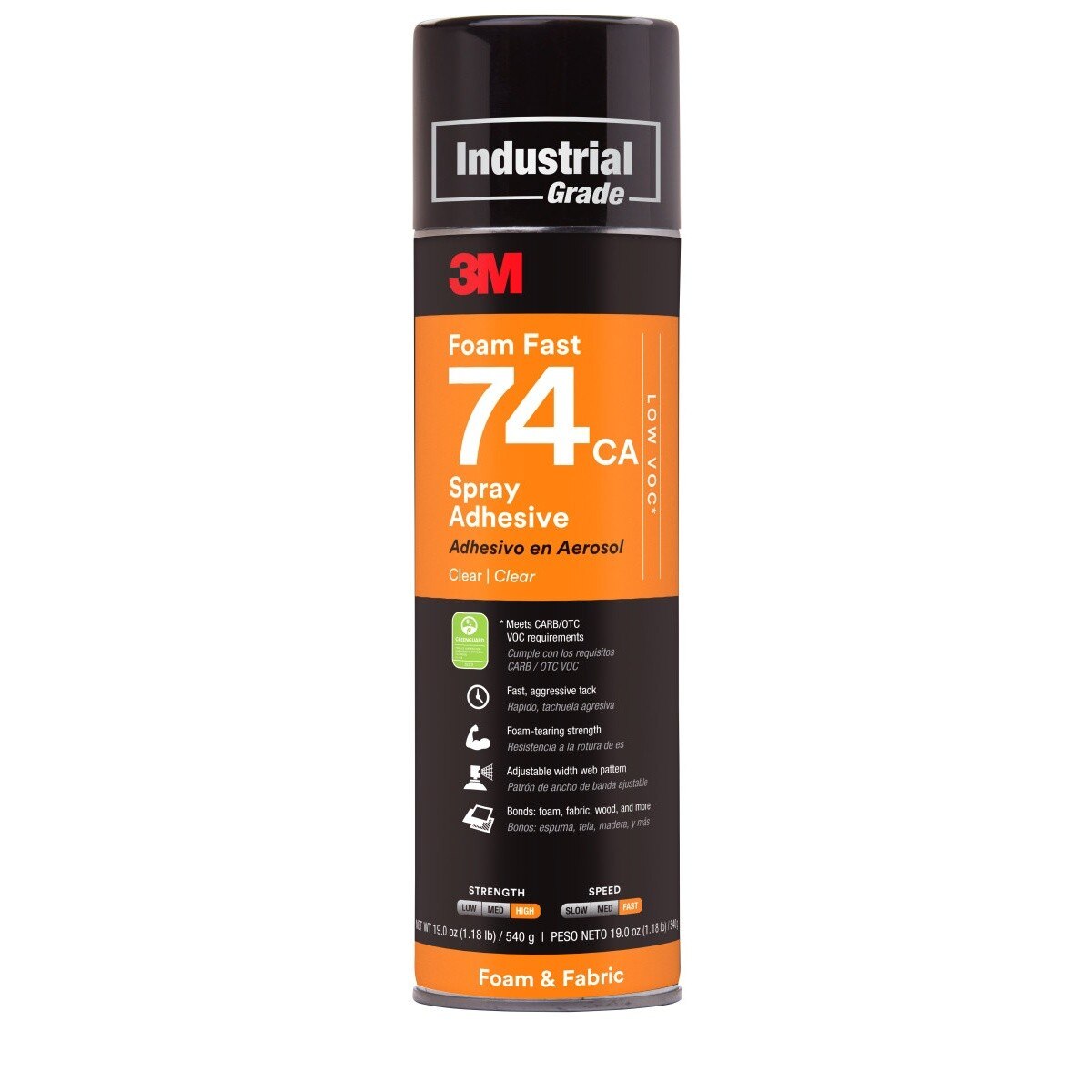 3M 74 Foam Fast 74 CA Spray Adhesive, Clear, Low VOC 25 Percent, 24 fl oz, Foam and Fabric (Net Wt 19 oz) (7100014108) (12 Pack)