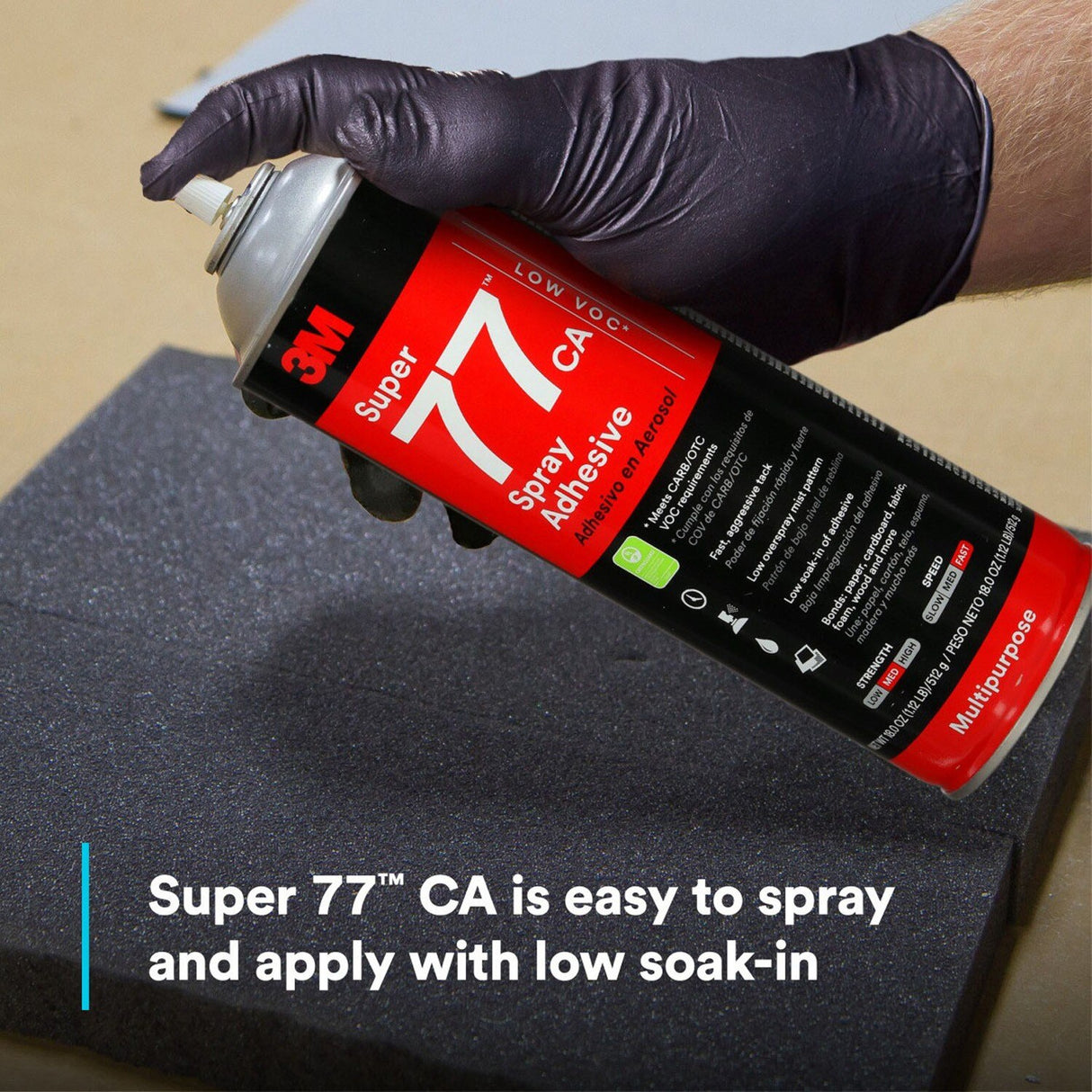 3M 77CA Multipurpose Spray Adhesive Clear Low VOC 25 Percent 24 fl oz Net Wt 18 oz (7100014109) (12 Pack) - 10