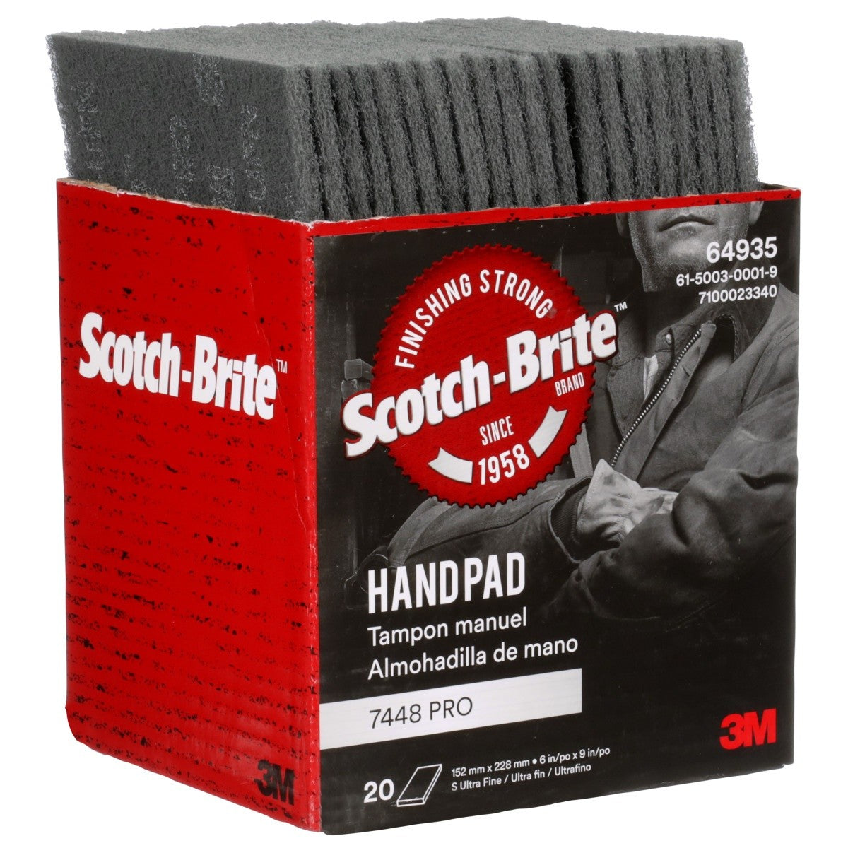 3M PO-HP 7448 Scotch-Brite Hand Pad, SiC Ultra Fine, Gray, 6 in x 9 in (7100023340) (20 Pack) - 3
