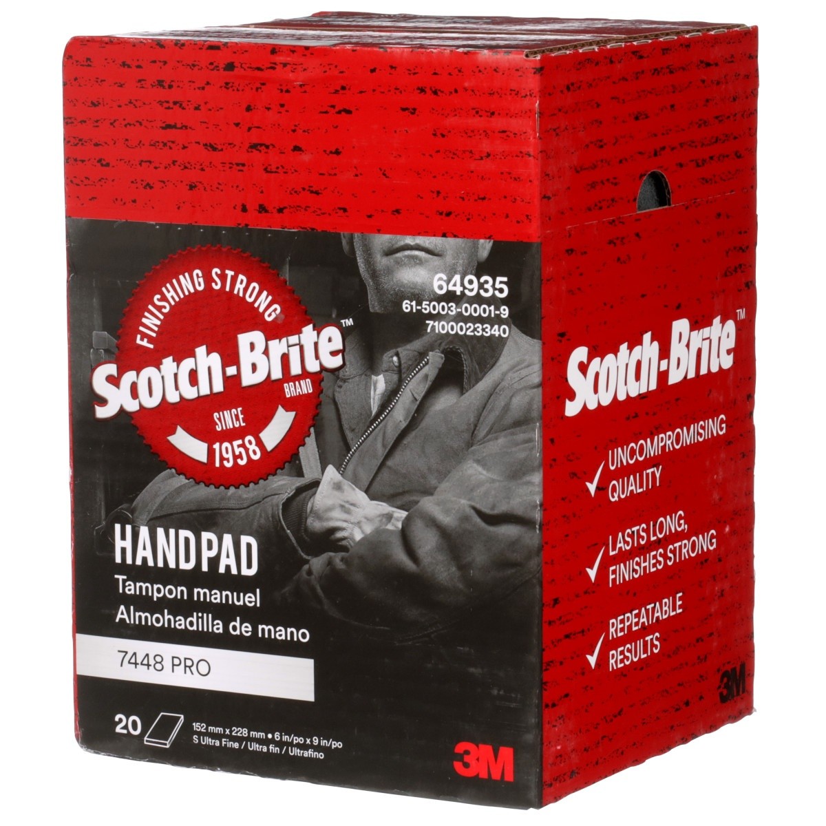 3M PO-HP 7448 Scotch-Brite Hand Pad, SiC Ultra Fine, Gray, 6 in x 9 in (7100023340) (20 Pack) - 5
