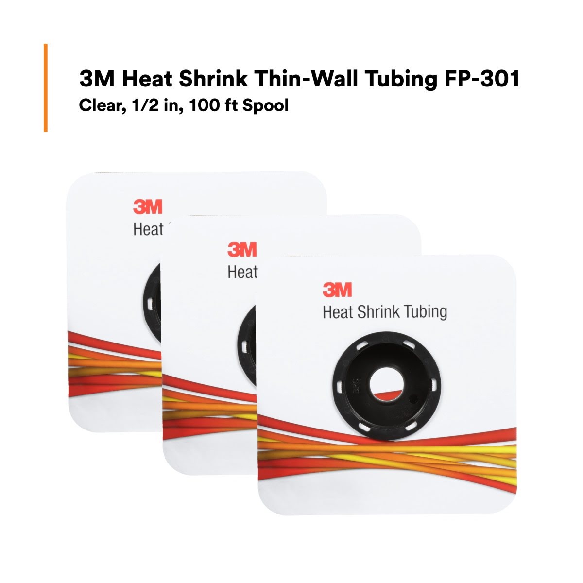 3M FP0.500CR100'S Heat Shrink Thin Wall Tubing FP-301, Clear, 2:1, 1/2 in x 100 ft Roll (7100025556) (3 Pack) - 9