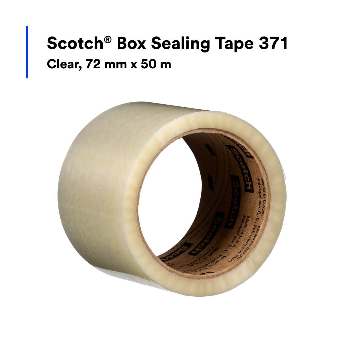 3M 371 Scotch Box Sealing Tape, Industrial Grade Polypropylene, Synthetic Rubber Adhesive, Clear, 72 mm x 50 m (7100026602) (96 Pack) - 2