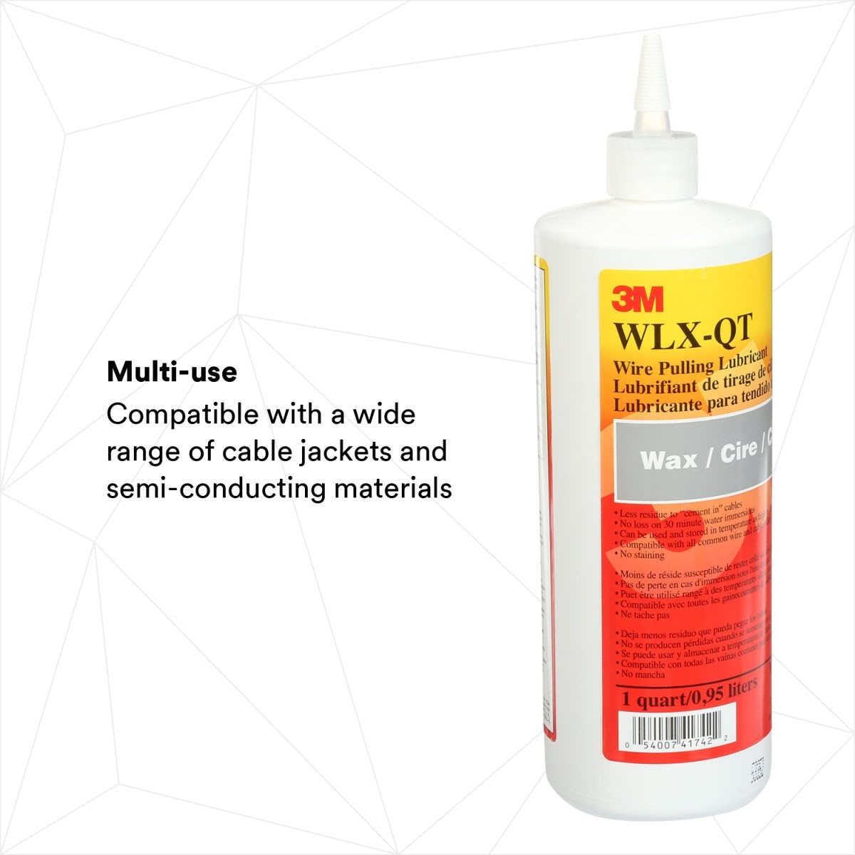 3M Wire Pulling Lubricant Wax, Gray, 1 Quart Canister (WLX-QT) (7100026918) (12 Pack) - 3