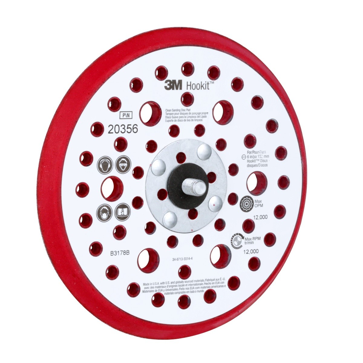 3M Xtract Hookit Low Profile Back-up Pad, 52 Holes, Red, 6 in, 5/16-24 External (20356) (7100027464) (10 Pack) - 2