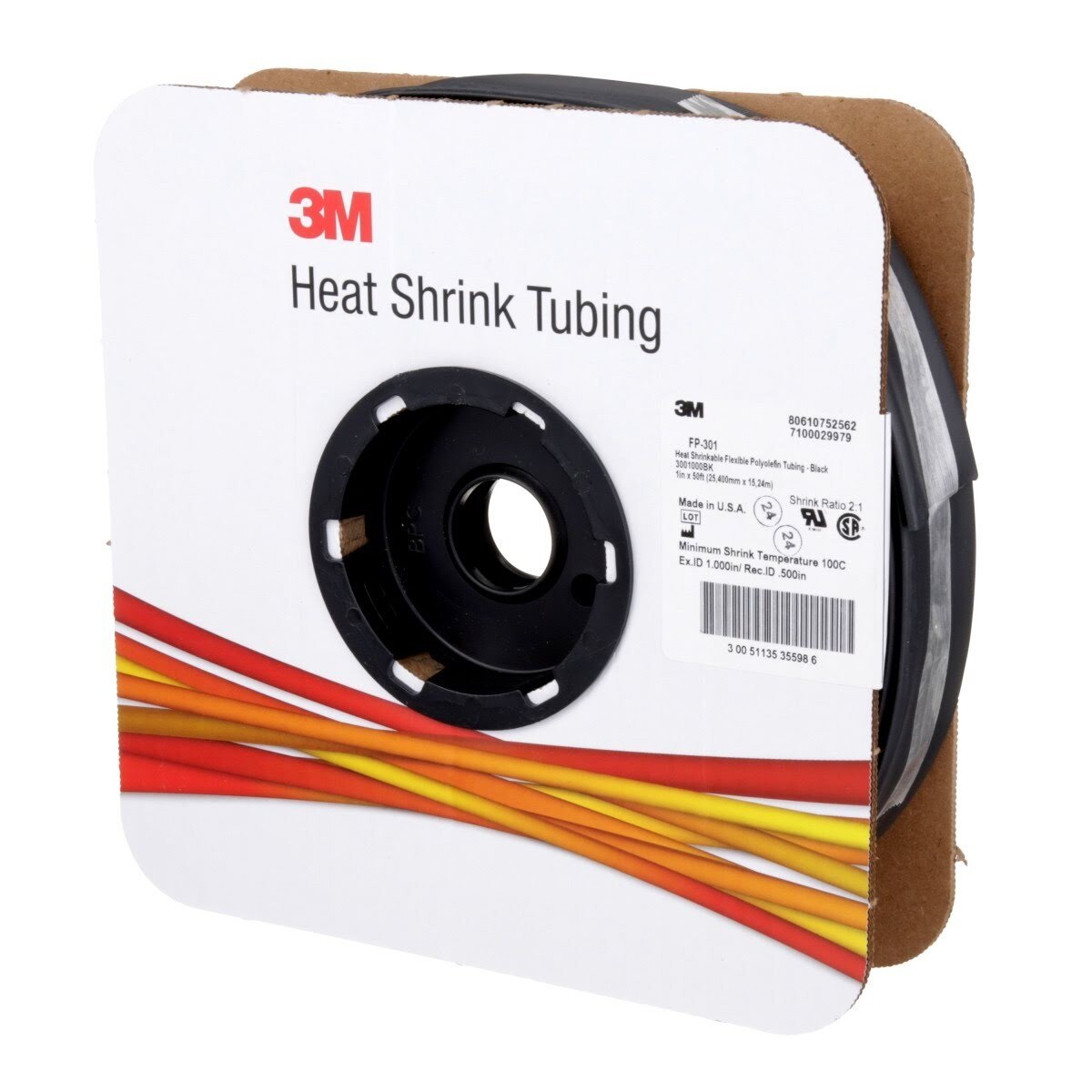 3M Heat Shrink Thin Wall Tubing FP-301, Black, 2 to 1, 1 in x 50 ft Spool (FP1.000BK50S) (7100029979) (3 Pack) - 4