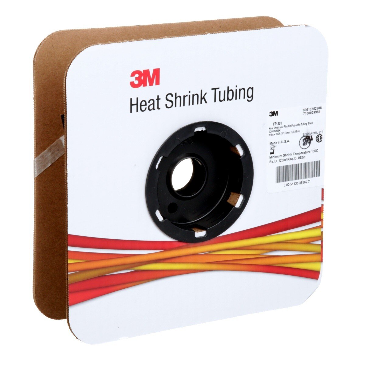 3M Heat Shrink Thin-Wall Tubing FP-301, Black, 1/8 in ID, 100 ft Spool (FP0.125BK100'S) (7100029984) (3 Pack) - 2